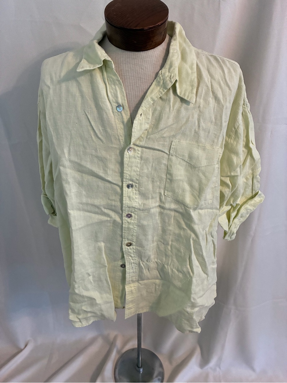 C.C. Collection Light Green Linen Button Down Shirt 3X Garment Dyed Coastal